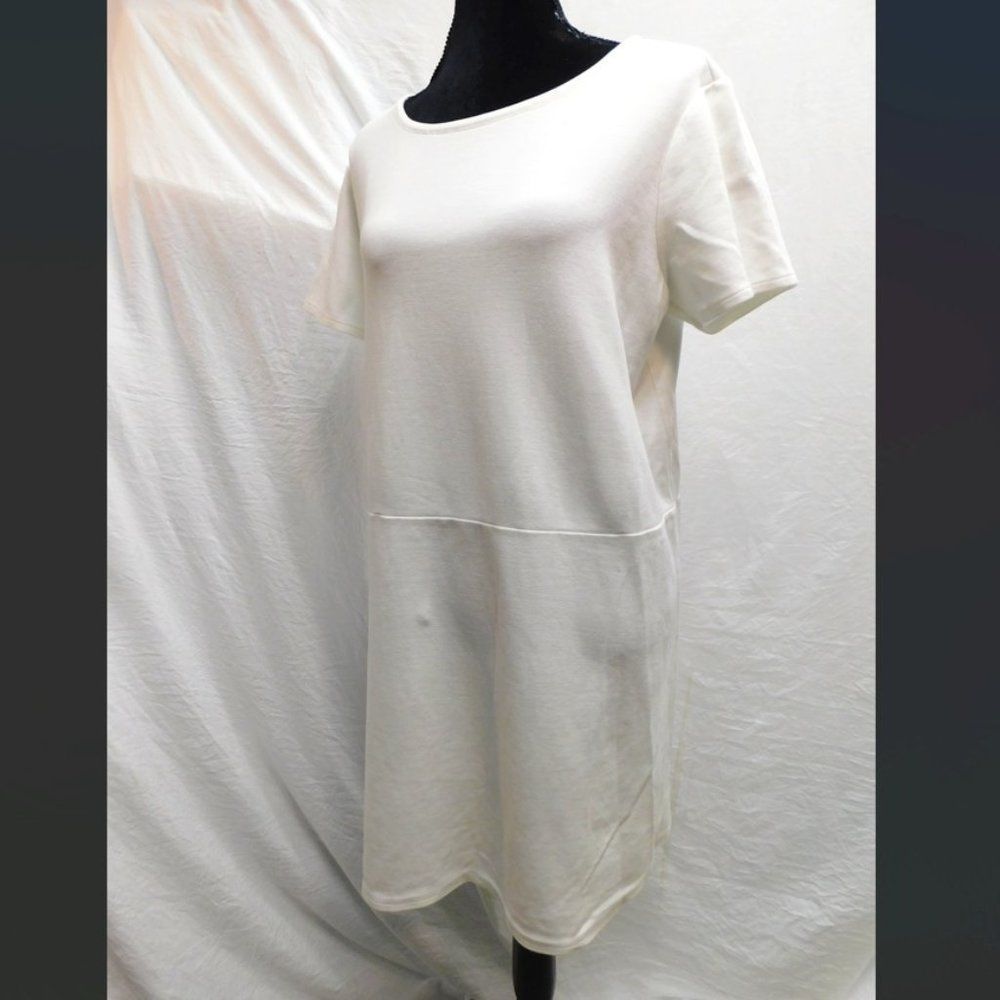 Eileen Fisher White Sheath Midi Dress Crew Neck
